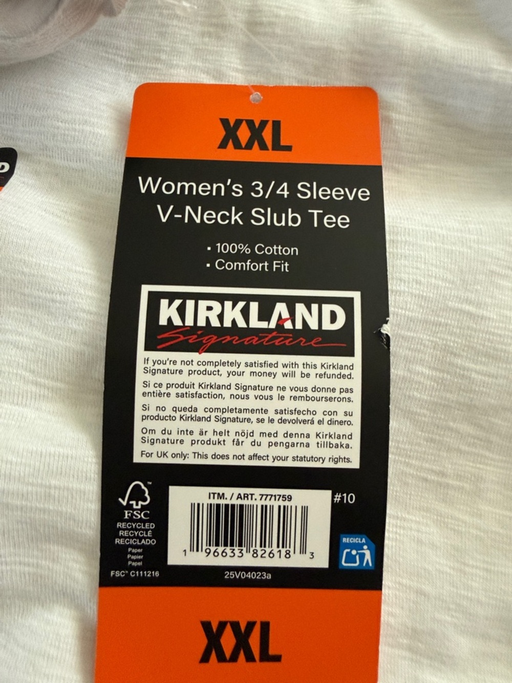 Kirkland Signature Women's 3/4 Sleeve V- Neck Slub Tee - Picture 10 of 10